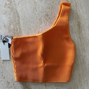 NWT Babaton tangerine ribbed one shoulder top size small